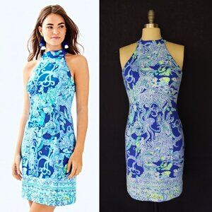 Lilly Pulitzer Krista Shift Dress Sea Siren Blue Scuba Zip wiggle neoprene 0